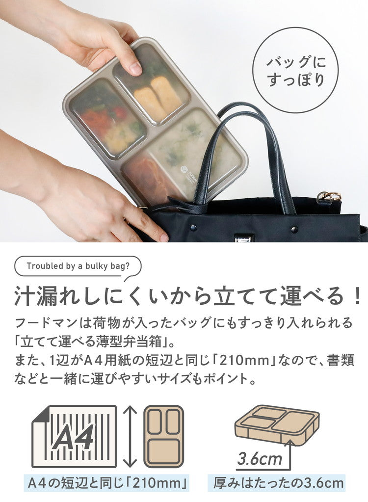 シービージャパン 弁当箱 フードマン 600ml 抗菌仕様 グレー 立てて運べる 薄型弁当箱 4点ロックでしっかり固定 Wシーリングで汁漏れしにくい DSK(代引不可)