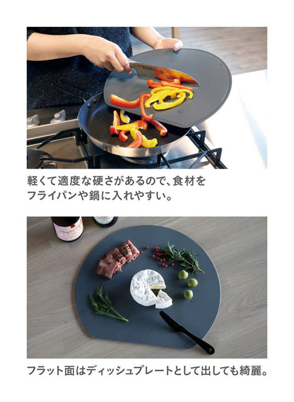 食洗機対応 丸いまな板 耐熱エラストマー 穴無し CBジャパン atomico 抗菌加工 まな板 カッティングボード 食洗機対応 熱湯消毒 両面使用 半円形 グレー(代引不可)