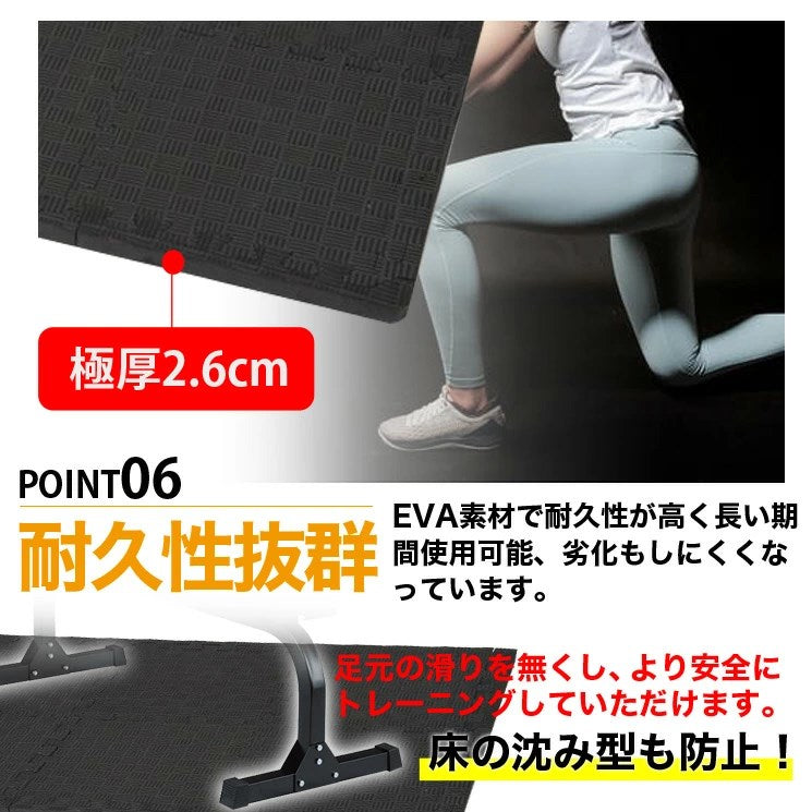 ファイティングロード トレーニングマット 30×30cm 6枚入 厚み2.6cm 極厚 フリーカット 衝撃吸収 防音 撥水 傷防止 トレーニング 筋トレ 宅トレ ホームジム ヨガマット ジムマット ジョイントマット 6枚組