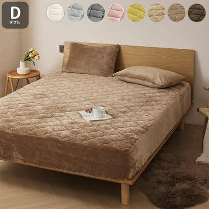 なめらかフランネル 一体型ボックスシーツ ダブル なめらか 秋冬用 暖かい フランネル くすみカラー 丸洗いOK マイクロファイバー 冬用 ベッドパッド 韓国インテリア 寝具 おしゃれ かわいい 北欧