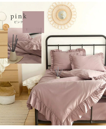 布団カバー 3点セット フリル付き セミダブル フラットボックスシーツ タイプ おしゃれ ピーチスキン オールシーズン 布団カバーセット 寝具 新生活(代引不可)