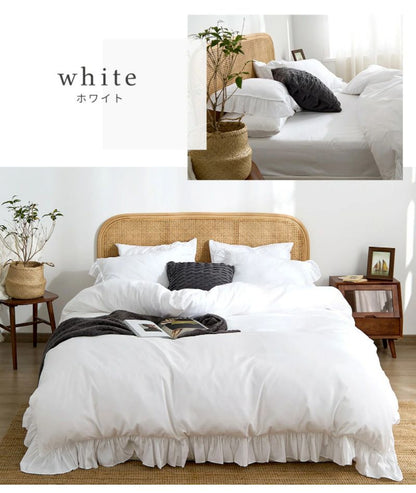 布団カバー 3点セット フリル付き ダブル フラットボックスシーツ タイプ おしゃれ ピーチスキン オールシーズン 布団カバーセット 寝具 新生活(代引不可)