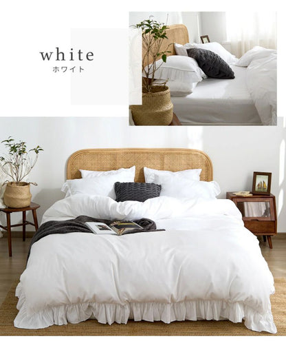 布団カバー 3点セット フリル付き クイーン フラットボックスシーツ タイプ おしゃれ ピーチスキン オールシーズン 布団カバーセット 寝具 新生活(代引不可)