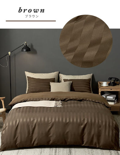 掛け布団カバー ホテル風 ダブルサイズ 190cm×210cm サテンストライプ 掛カバー 光沢 ピーチスキン加工 洗える(代引不可)