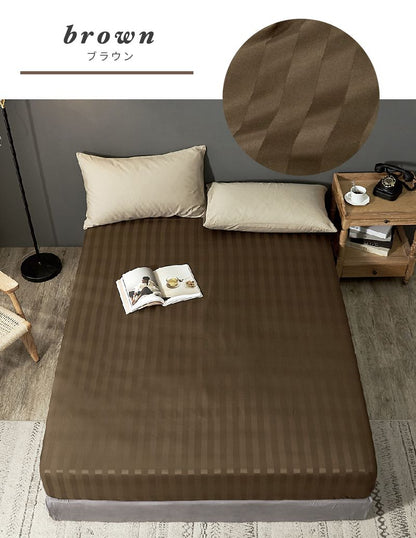 ボックスシーツ ホテル風 ダブルサイズ 140cm×200cm×30cm サテンストライプ マットレスカバー ベッドシーツ 光沢(代引不可)