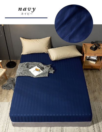 ボックスシーツ ホテル風 ダブルサイズ 140cm×200cm×30cm サテンストライプ マットレスカバー ベッドシーツ 光沢(代引不可)