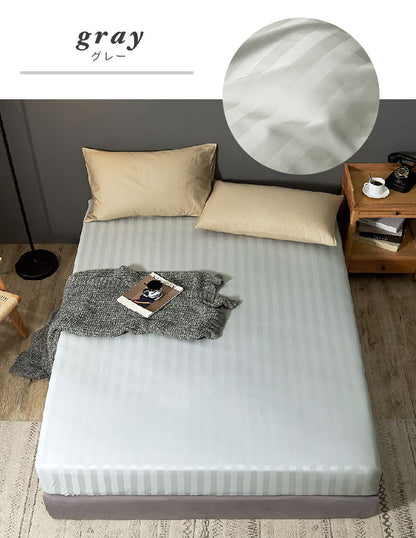 ボックスシーツ ホテル風 クイーンサイズ 160cm×200cm×30cm サテンストライプ マットレスカバー ベッドシーツ 光沢(代引不可)