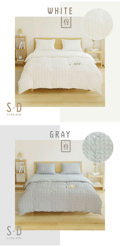 くしゅぽこ韓国風布団カバー3点セット ケット ボックスシーツ 枕カバー シングル 綿100% 韓国風 丸洗い 無地 肌に優しい 快適 お手入れ簡単 可愛い おしゃれ ガーゼ 低ホルムアルデヒド(代引不可)