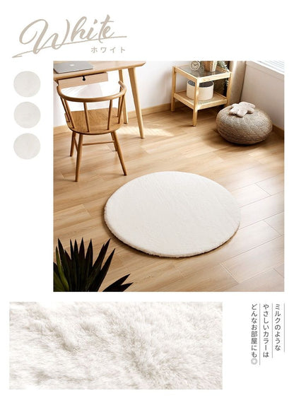 ラビットファー ラグ ラグマット 円形 直径100cm もちふわ おしゃれ かわいい プレイマット カーペット lite-sott 丸 小さめ 滑り止め マイクロファイバー 冬用(代引不可)