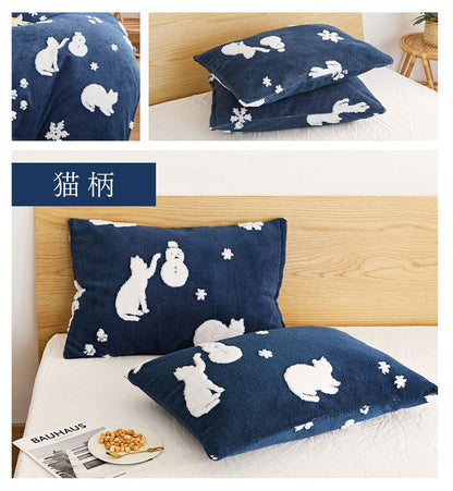 枕カバー あったか 冬用 フランネル なめらか 星柄 猫柄 オーナメント柄 グレー ネイビー ベージュ おしゃれ かわいい 一人暮らし 北欧 ふわふわ 布団カバー まくらカバー カバー (代引不可)【メール便配送】