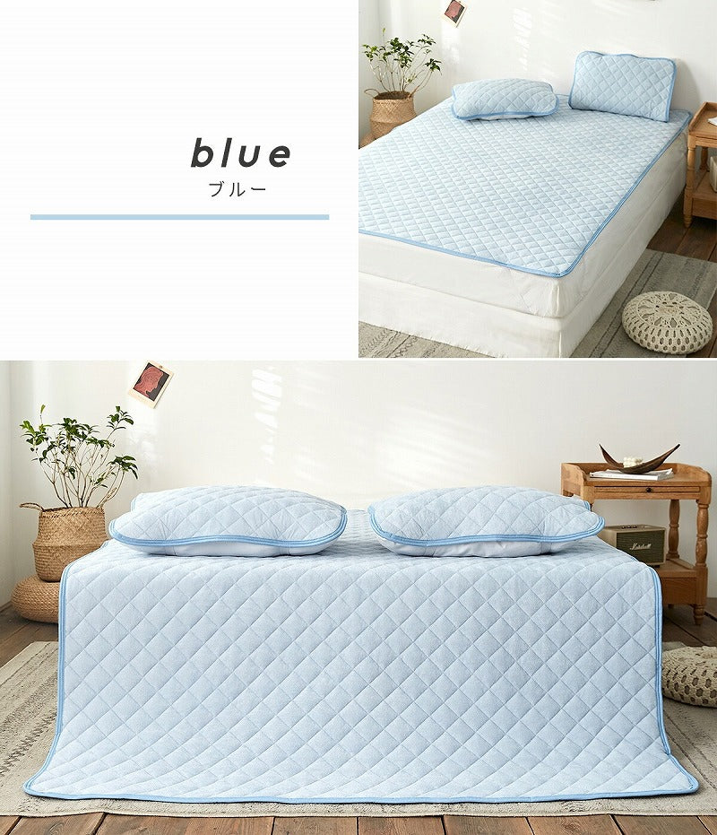 【2枚セット】レーヨン 敷きパッド ダブル ほんのり冷感 夏 さっぱりパイル タオル地 ベッドパッド 敷パット(代引不可)
