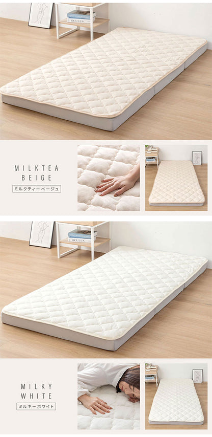 OKU-PITA マットレス+ズレない敷きパッド 2点セット セミダブル 絶対にズレない 置くだけ ぴったり ゴムなし ベッドパッド レーヨン パイル 折りたたみ 三つ折り 高反発ウレタン おくぴた(代引不可)