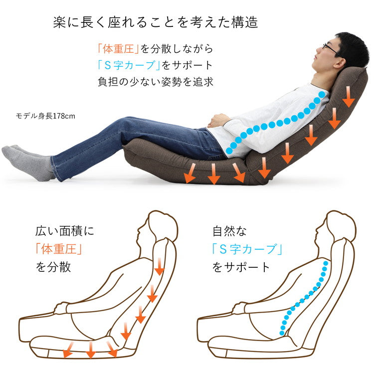 日本製 産学連携 リラックス 座椅子 3-L ワイドロング 幅52cm 奥行き74cm チェア フロアチェア パーソナルチェア 北欧 椅子 国産(代引不可)