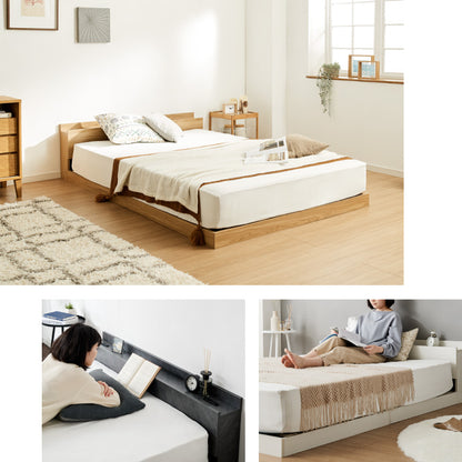 連結金具付き フロアベッド ローベッド シングル ベッド ベッドフレーム 2口コンセント付き 連結ベッド すのこベッド 宮棚 ロータイプベッド フラット式 フレーム単品 一人暮らし ファミリー