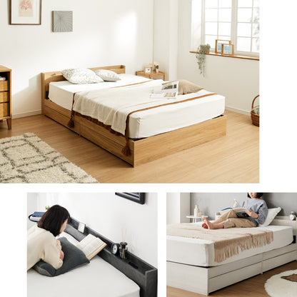 連結金具付き 収納ベッド セミシングル ベッド 収納付き ベッドフレーム 2口コンセント付き 連結ベッド すのこベッド 宮棚 引き出し付きベッド フレーム単品 一人暮らし ファミリーベッド