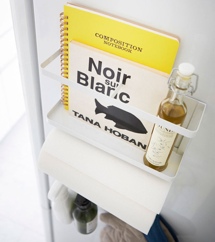 山崎実業 マグネット 冷蔵庫サイドラック プレート Plate ホワイト キッチンペーパー ラップ ホルダー フック 冷蔵庫 磁石 収納