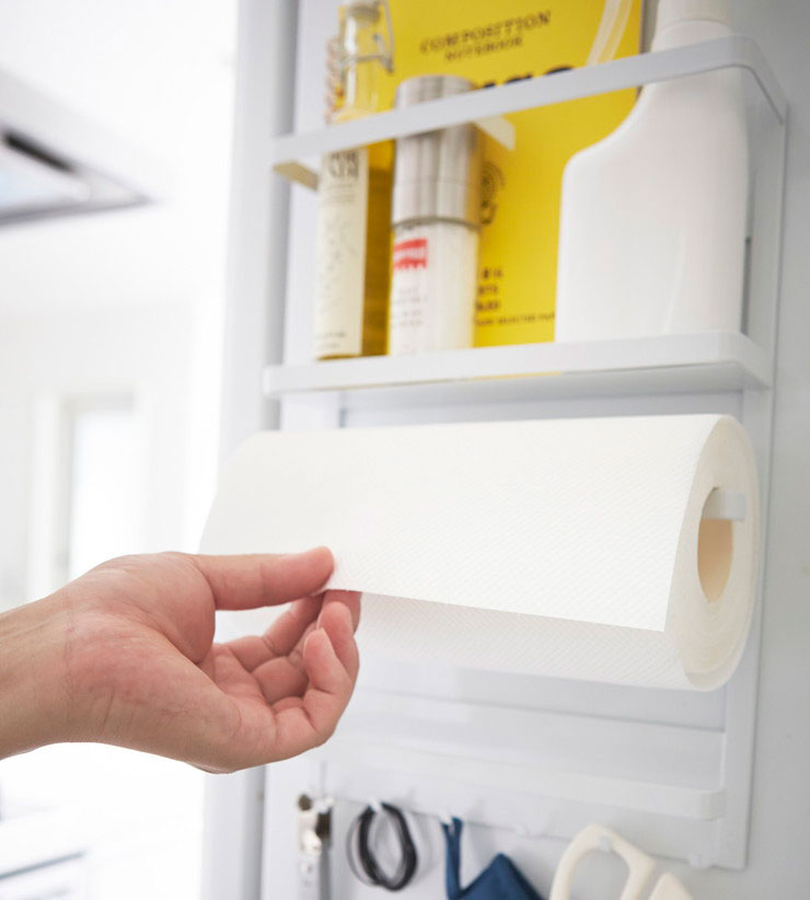 山崎実業 マグネット 冷蔵庫サイドラック プレート Plate ホワイト キッチンペーパー ラップ ホルダー フック 冷蔵庫 磁石 収納