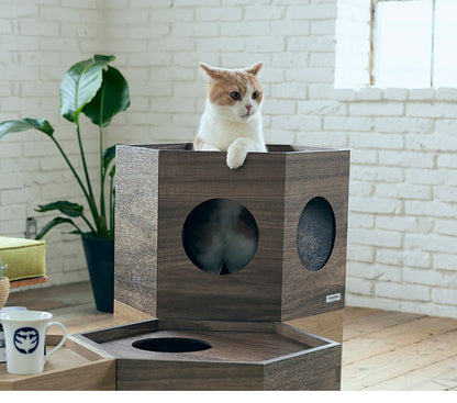 フランスペット ペットハウス へキサ ウォルナット PE03 1個 重ねて使える ペットハウス キャットタワー ペット家具 フランスベッド(代引不可)