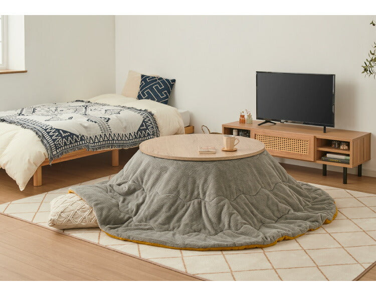 円形 こたつ布団 リバーシブル イエロー グレー 直径215cm シンプル おしゃれ 北欧 かわいい 暖かい 節電 こたつ掛布団 炬燵 新生活 一人暮らし(代引不可)