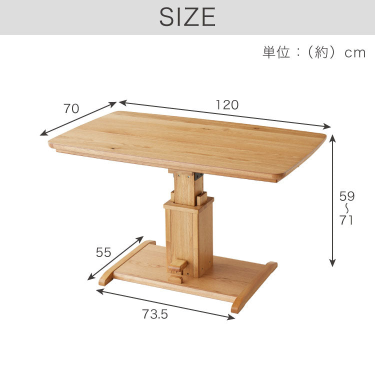 昇降こたつ ガス圧昇降式 幅120cm 単品 長方形 天然木 オーク ウォールナット ハロゲンヒーター 手元コントローラー 高さ調節 ハイタイプ リビングこたつ ダイニングこたつ 昇降テーブル 炬燵 コタツ(代引不可)