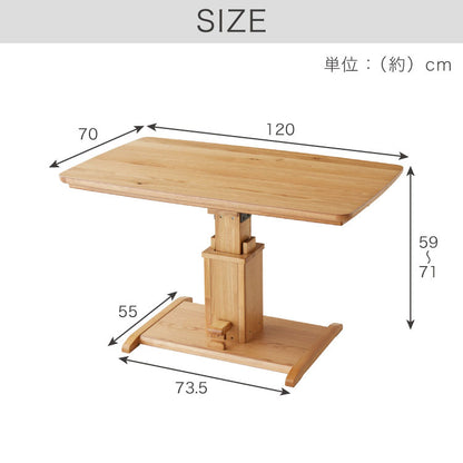 昇降こたつ ガス圧昇降式 幅120cm 単品 長方形 天然木 オーク ウォールナット ハロゲンヒーター 手元コントローラー 高さ調節 ハイタイプ リビングこたつ ダイニングこたつ 昇降テーブル 炬燵 コタツ(代引不可)