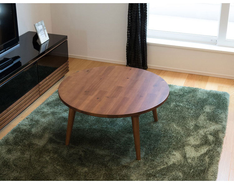 こたつ 幅75cm 円形 丸型 炬燵 天然木 センターテーブル おしゃれ 北欧 モダン ヴィンテージ アカシア 無垢 一人暮らし ブラウン 省スペース 節電(代引不可)