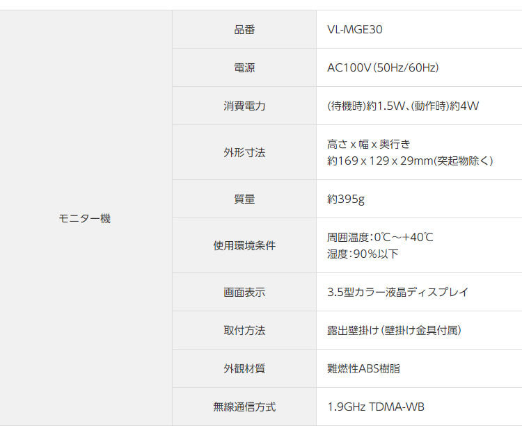 パナソニック モニター壁掛け式ワイヤレステレビドアホン VL-SGE30KL 設置工事不可(代引不可)
