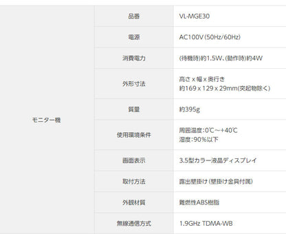 パナソニック モニター壁掛け式ワイヤレステレビドアホン VL-SGE30KL 設置工事不可(代引不可)