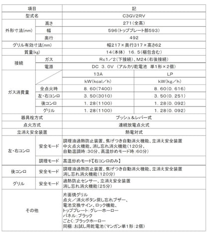 ビルトインガスコンロ ノーリツ プロパンガス用 N3GV2RVQ1 LPG 無水片面焼き ダブル高火力 メタルトップ キッチン