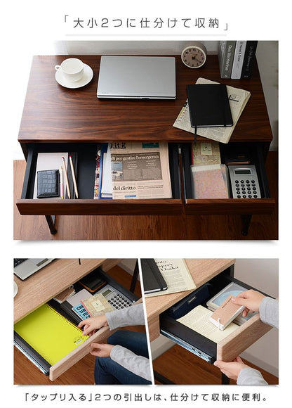 引き出し2杯付き デスク 90×45cm パソコンデスク 引き出し付き 木製 机 PCデスク 90cm幅 学習デスク 収納 コンパクト 勉強机 大人 テレワーク(代引不可)