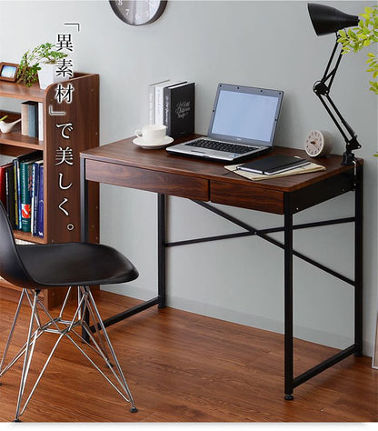 引き出し2杯付き デスク 90×45cm パソコンデスク 引き出し付き 木製 机 PCデスク 90cm幅 学習デスク 収納 コンパクト 勉強机 大人 テレワーク(代引不可)