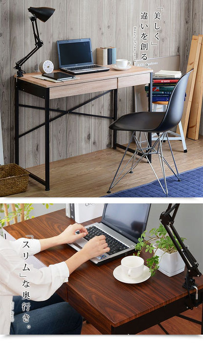 引き出し2杯付き デスク 90×45cm パソコンデスク 引き出し付き 木製 机 PCデスク 90cm幅 学習デスク 収納 コンパクト 勉強机 大人 テレワーク(代引不可)