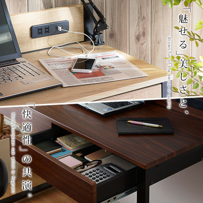 USB×コンセント付き パソコンデスク 幅100cm 太脚デザイン 引き出し付き PCデスク 机 学習机 勉強机 デスク ワークデスク(代引不可)