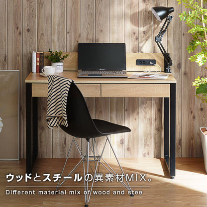 USB×コンセント付き パソコンデスク 幅100cm 太脚デザイン 引き出し付き PCデスク 机 学習机 勉強机 デスク ワークデスク(代引不可)