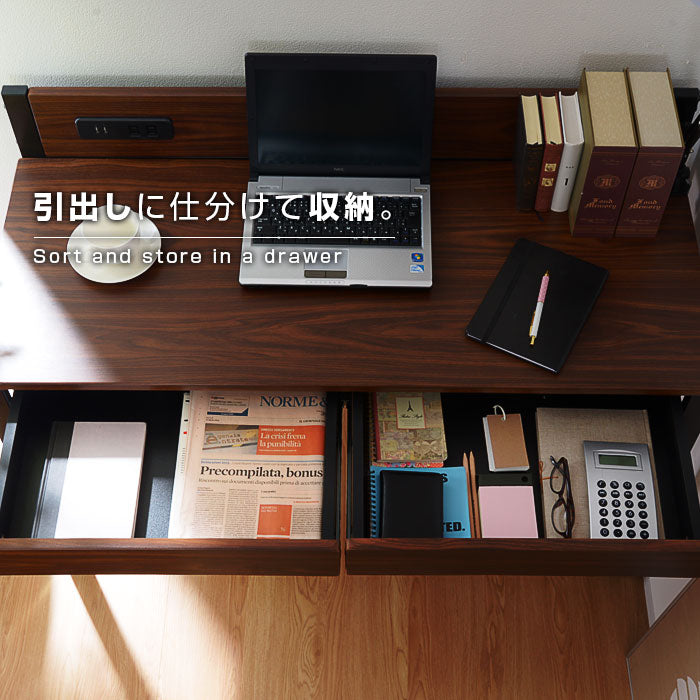USB×コンセント付き パソコンデスク 幅100cm 太脚デザイン 引き出し付き PCデスク 机 学習机 勉強机 デスク ワークデスク(代引不可)