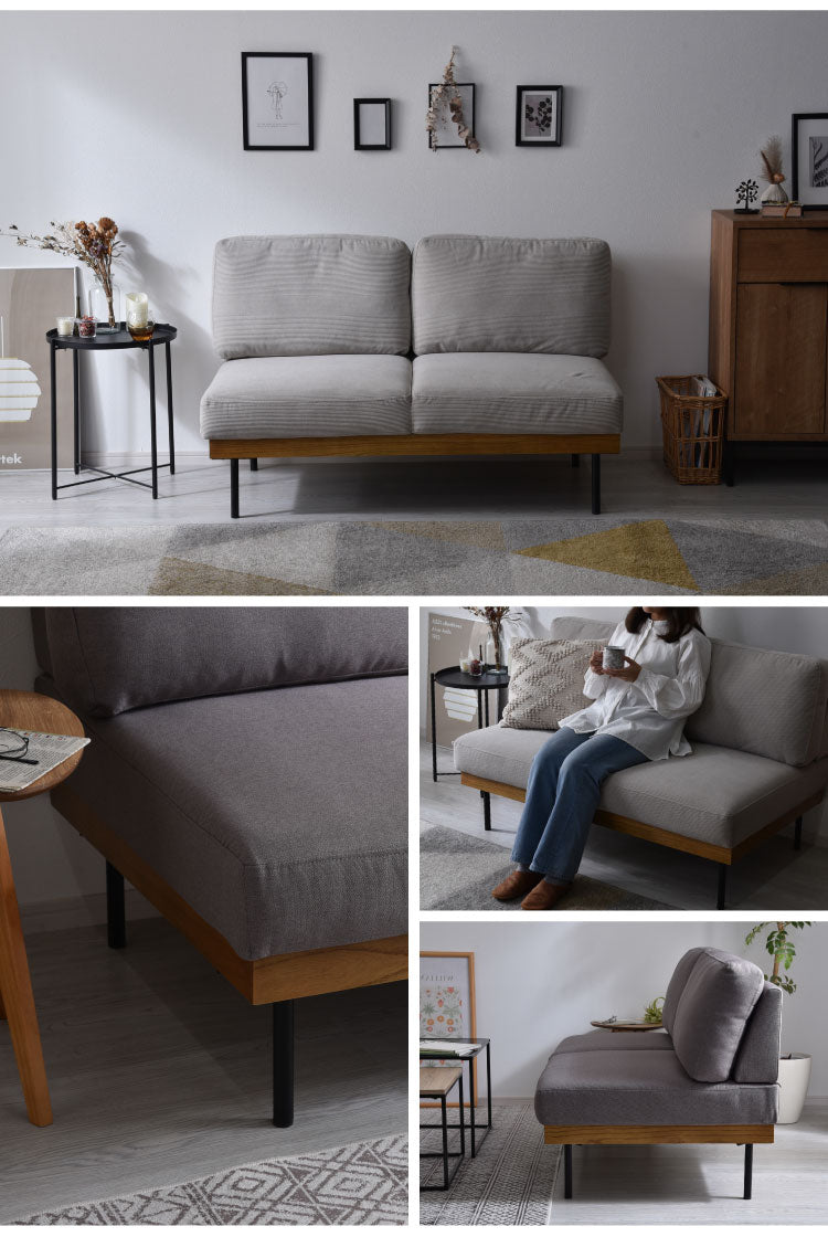 天然木ソファ 2人掛けソファ ゆったり使える背もたれクッション ウチソファー ローソファ コンパクト 背もたれ 肘掛け スチール脚 北欧 シンプル 一人暮らし フロアソファ ローソファ(代引不可)