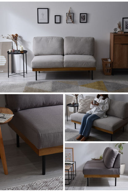 天然木ソファ 2人掛けソファ ゆったり使える背もたれクッション ウチソファー ローソファ コンパクト 背もたれ 肘掛け スチール脚 北欧 シンプル 一人暮らし フロアソファ ローソファ(代引不可)