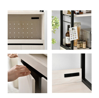 レンジ台 食器棚 約幅60cm オープンタイプ スライド棚付き コンセント2個口 レンジラック スリム キッチンボード 台所収納 キッチン収納 キッチン 電子レンジ台 台所(代引不可)