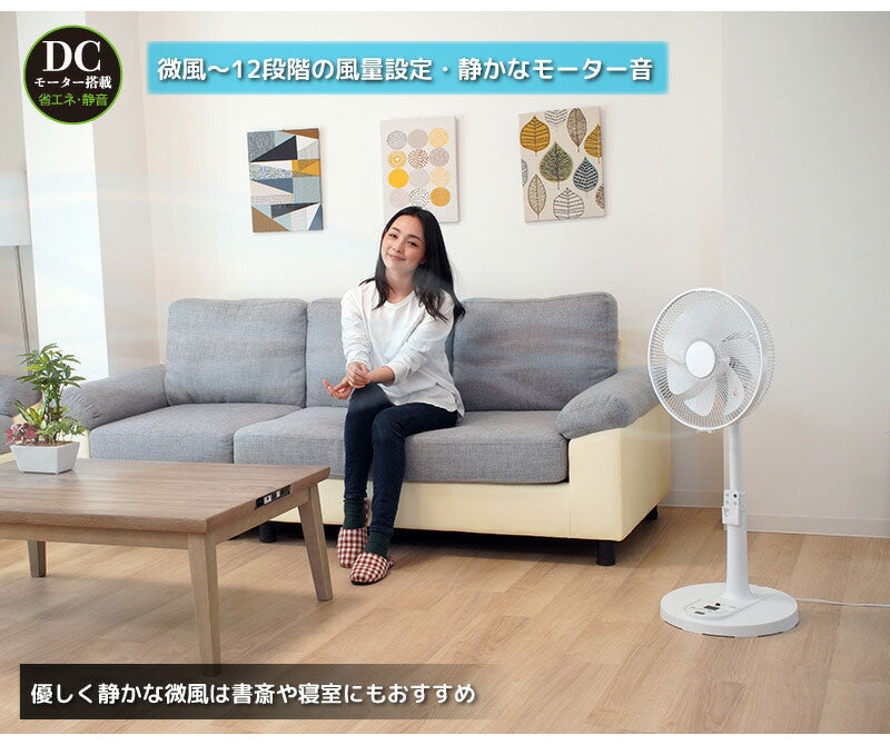 ユアサプライムス 扇風機 DCファン リビング扇 30cm 7枚羽 ホワイト 静音 省エネ DCモーター 12段階風量調節 左右首振り