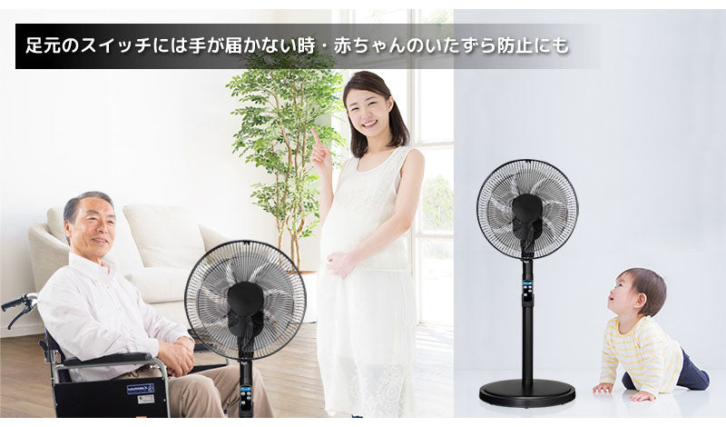 ユアサプライムス 扇風機 DCファン リビング扇 30cm 7枚羽 ブラック 静音 省エネ DCモーター 8段階風量調節 左右首振り