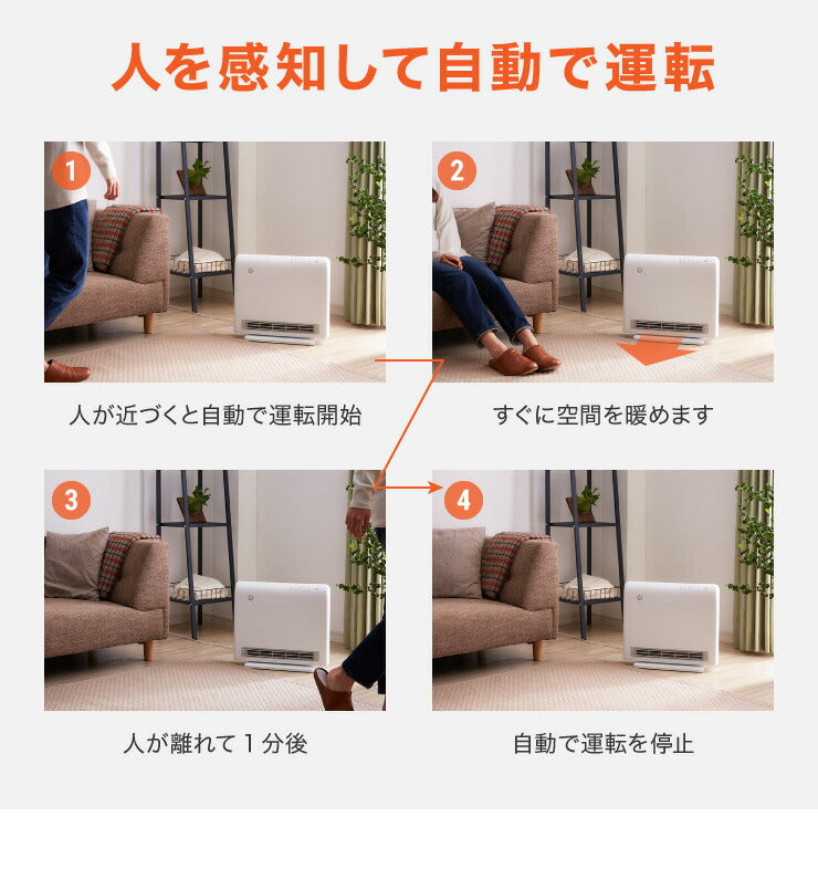 人感パネルセラミックヒーター パネルセラミックヒーター セラミックヒーター 人感センサー付き 電気 ファンヒーター