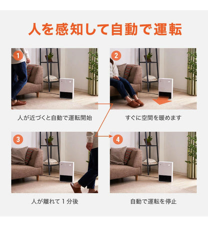 セラミックヒーター 人感センサー付き 温度センサー付き 自動運転 電気 ファンヒーター 温風 オフタイマー 自動 切タイマー