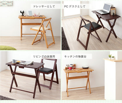 デスクチェア デスク チェア セット 折りたたみ コンパクト 収納 完成品 木製 PUレザー レザー調 北欧 おしゃれ フォールディング パソコンチェア パソコンデスク 机椅子セット ドレッサー