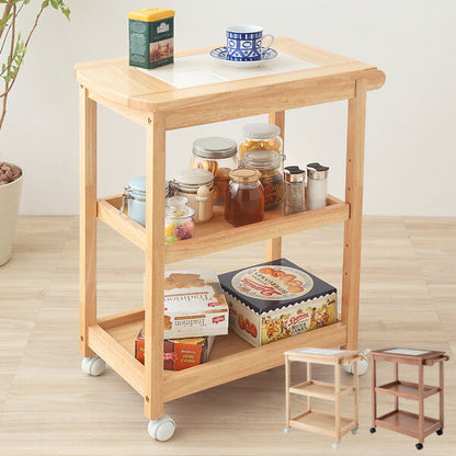 キッチンワゴン タイル 天板 スリム 木製 タイルトップ3段ワゴン 5段階可動棚 キャスター タオルハンガー カントリー モダン 北欧 おしゃれ 新生活 キッチン ダイニング 収納 収納ワゴン キッチンラック