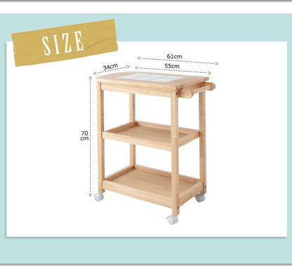 キッチンワゴン タイル 天板 スリム 木製 タイルトップ3段ワゴン 5段階可動棚 キャスター タオルハンガー カントリー モダン 北欧 おしゃれ 新生活 キッチン ダイニング 収納 収納ワゴン キッチンラック