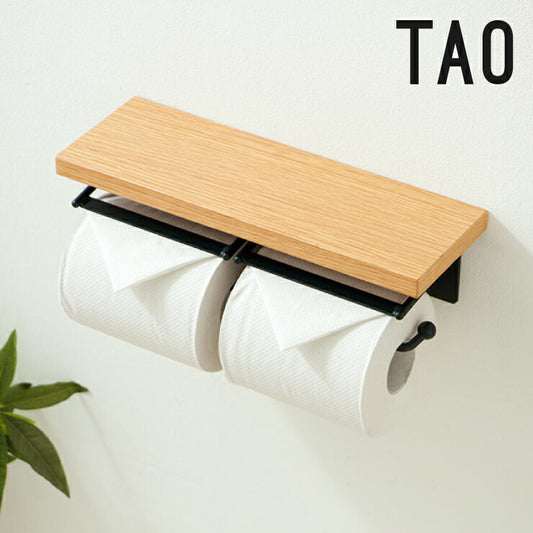 トイレットペーパーホルダー おしゃれ 木製 ツインタイプ ダブル 2連 スチール 木 棚付き ナチュラル シンプル 北欧 トイレ収納 飾り棚 ペーパーホルダー ラック トイレットペーパー トイレ 【TAO】【タオ】