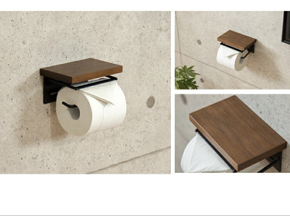 トイレットペーパーホルダー シングルタイプ ダークブラウン ウォルナット スチール 【SIGNO】 木 棚付き 【シグノ】