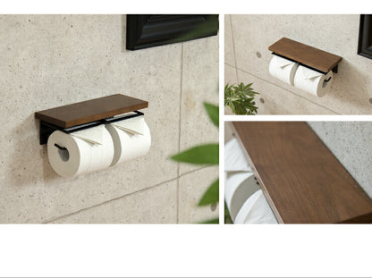 トイレットペーパーホルダー おしゃれ 木製 ツインタイプ ダブル 2連 スチール ダークブラウン ウォルナット ナチュラル シンプル 北欧 飾り棚 ペーパーホルダー ラック トイレットペーパー トイレ 【SIGNO】【シグノ】