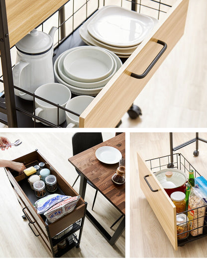 キッチンワゴン 取り外し可能キャスター付き 大容量 木目 カントリー モダン 北欧 おしゃれ 新生活 キッチン ダイニング 収納 キッチン収納 ワゴン マルチワゴン ラック 棚 ランドリーラック スチール収納ワゴン