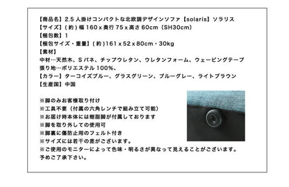 2.5人掛けコンパクトな北欧調デザインソファ【solaris】ソラリス(代引不可)